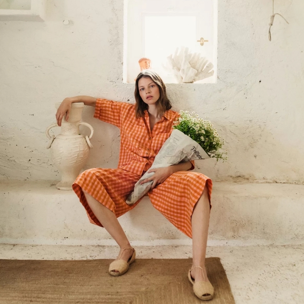 Bobo Choses Vitchy Oversized Shirt Women's‎ XS Orange Gingham NWT